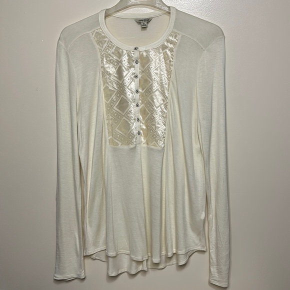 Lucky Brand Tops - Lucky Brand Women’s Cream Semi Sheer Soft Long Sleeve Top Size XL